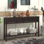 Console de d'entrée rustique, table de canapé de 152 cm de long avec deux tiroirs de tailles différentes et étagère inférieure pour le rangement