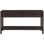 Console de d'entrée rustique, table de canapé de 152 cm de long avec deux tiroirs de tailles différentes et étagère inférieure pour le rangement