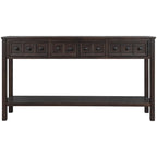 Console de d'entrée rustique, table de canapé de 152 cm de long avec deux tiroirs de tailles différentes et étagère inférieure pour le rangement