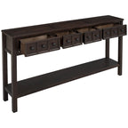 Console de d'entrée rustique, table de canapé de 152 cm de long avec deux tiroirs de tailles différentes et étagère inférieure pour le rangement