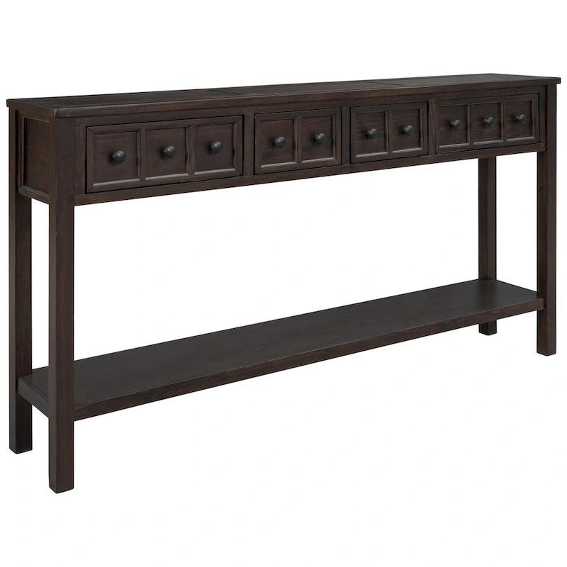 Console de d'entrée rustique, table de canapé de 152 cm de long avec deux tiroirs de tailles différentes et étagère inférieure pour le rangement