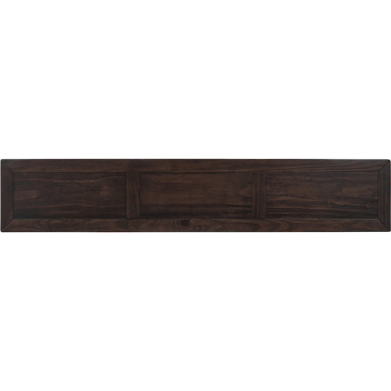Console de d'entrée rustique, table de canapé de 152 cm de long avec deux tiroirs de tailles différentes et étagère inférieure pour le rangement