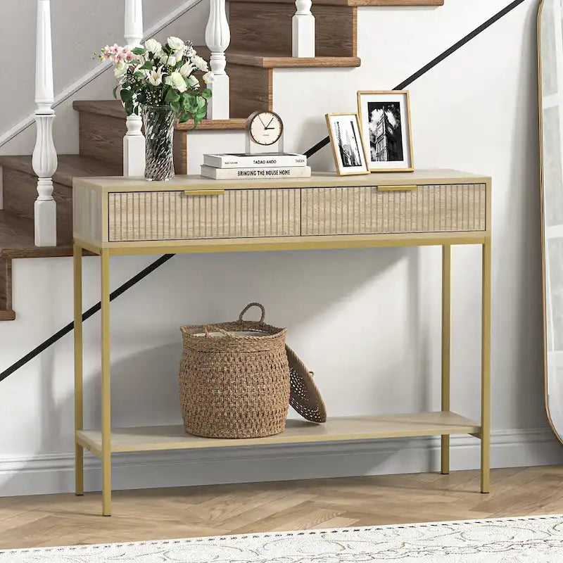 Anmytek Table console moderne, longue et étroite, avec 2 tiroirs