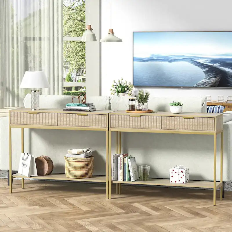 Anmytek Table console moderne, longue et étroite, avec 2 tiroirs