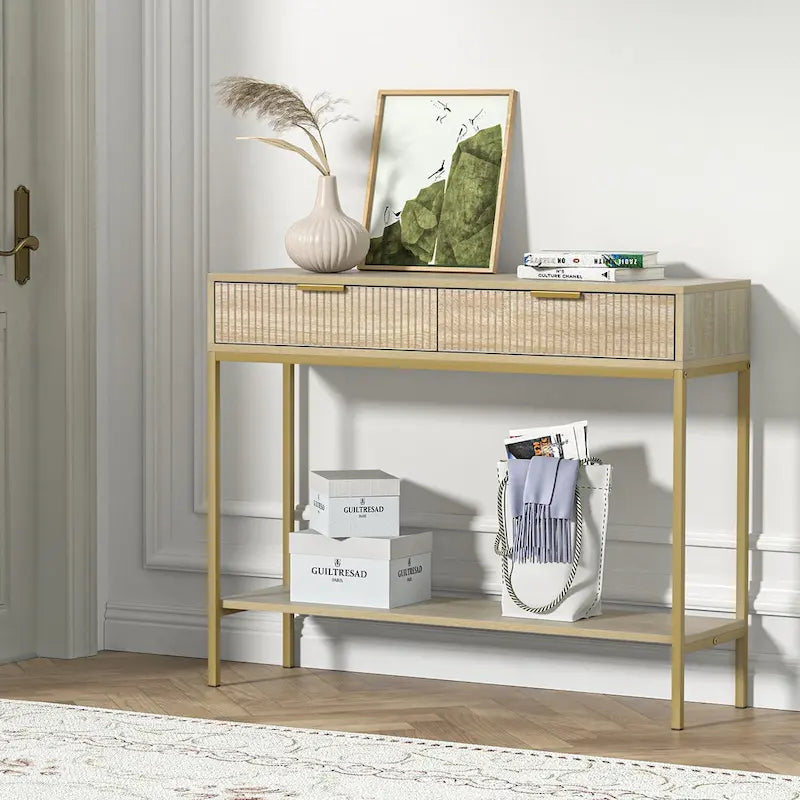 Anmytek Table console moderne, longue et étroite, avec 2 tiroirs