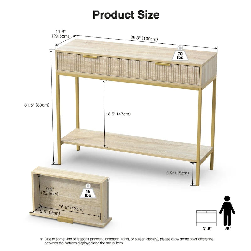 Anmytek Table console moderne, longue et étroite, avec 2 tiroirs