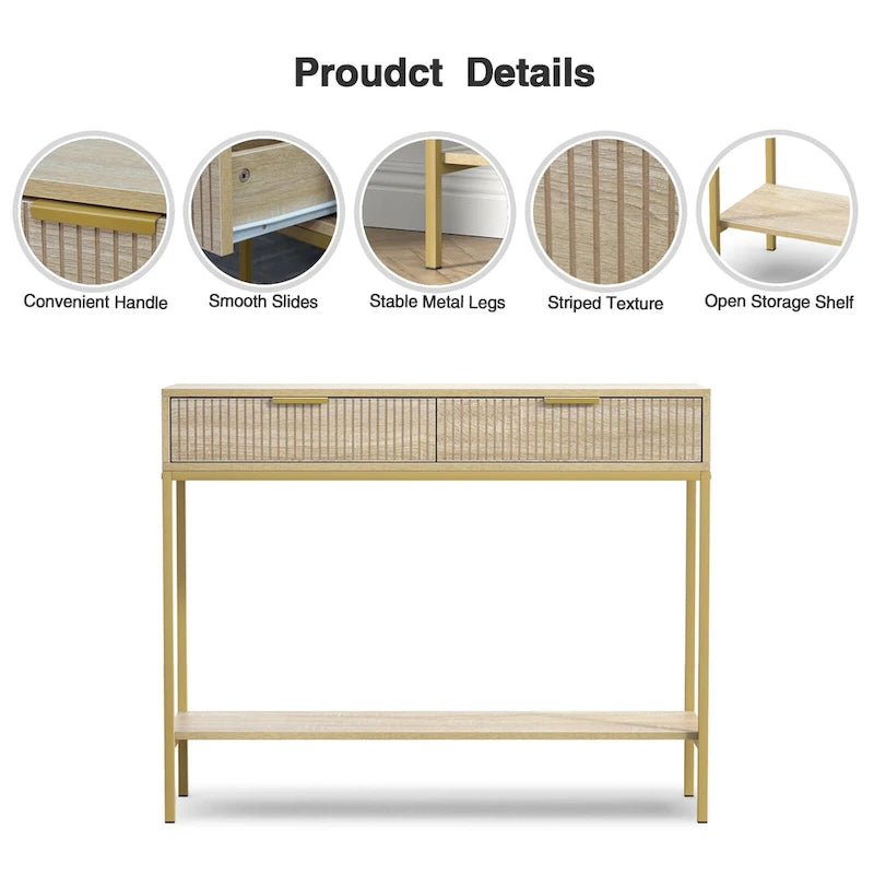 Anmytek Table console moderne, longue et étroite, avec 2 tiroirs