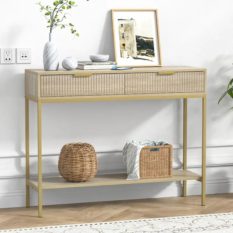 Anmytek Table console moderne, longue et étroite, avec 2 tiroirs