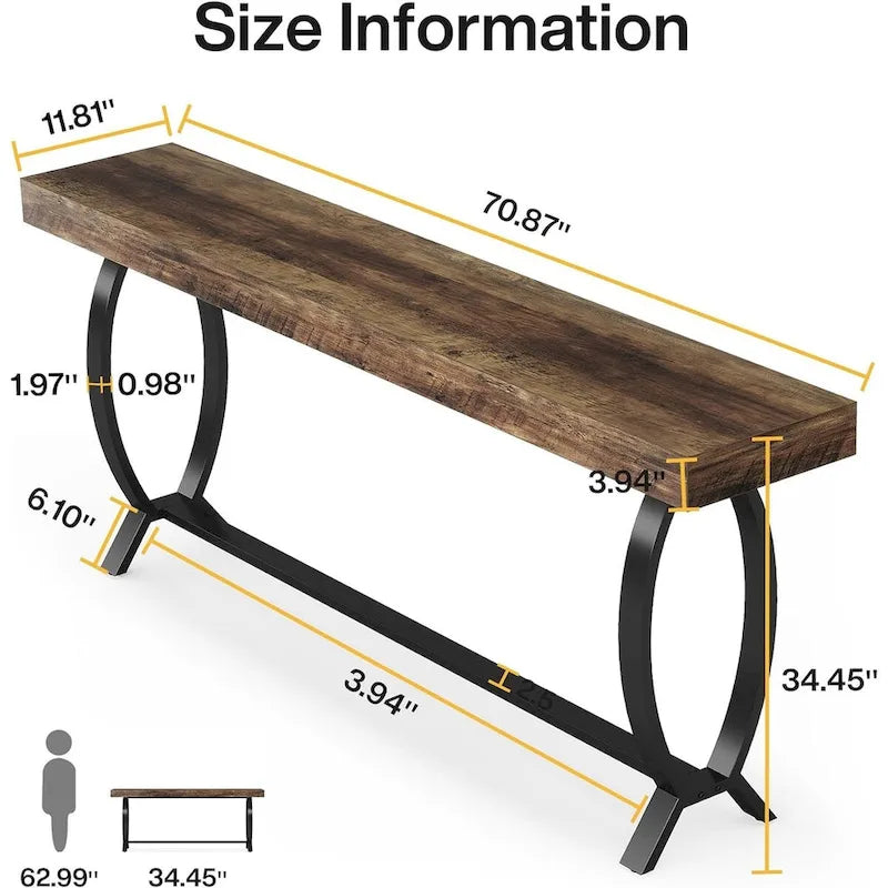 Table console de 70,87 pouces pour entrée, table de canapé étroite et longue derrière le canapé