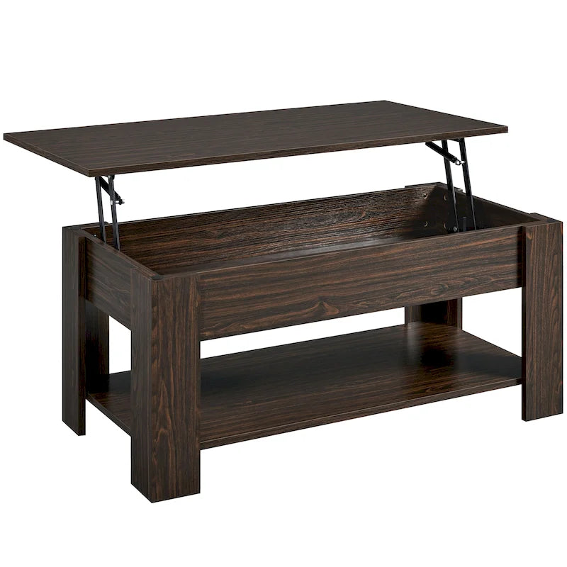 Table Basse Relevable Yaheetech 47,5", Compartiment Caché/Étagère Ouverte