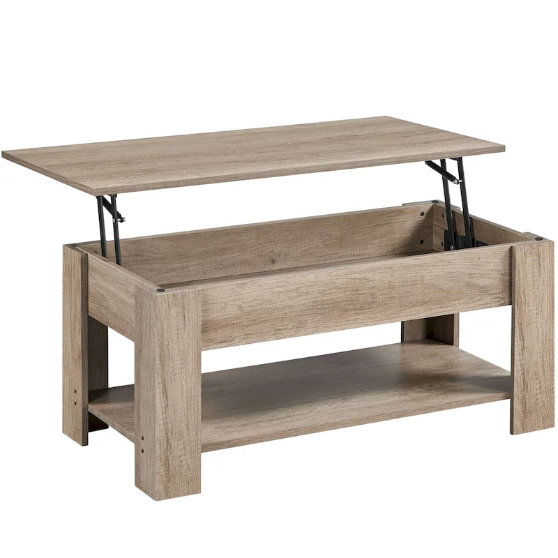 Table Basse Relevable Yaheetech 47,5", Compartiment Caché/Étagère Ouverte
