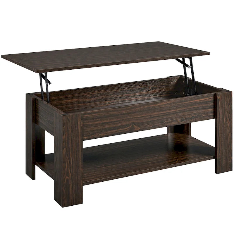 Table Basse Relevable Yaheetech 47,5", Compartiment Caché/Étagère Ouverte