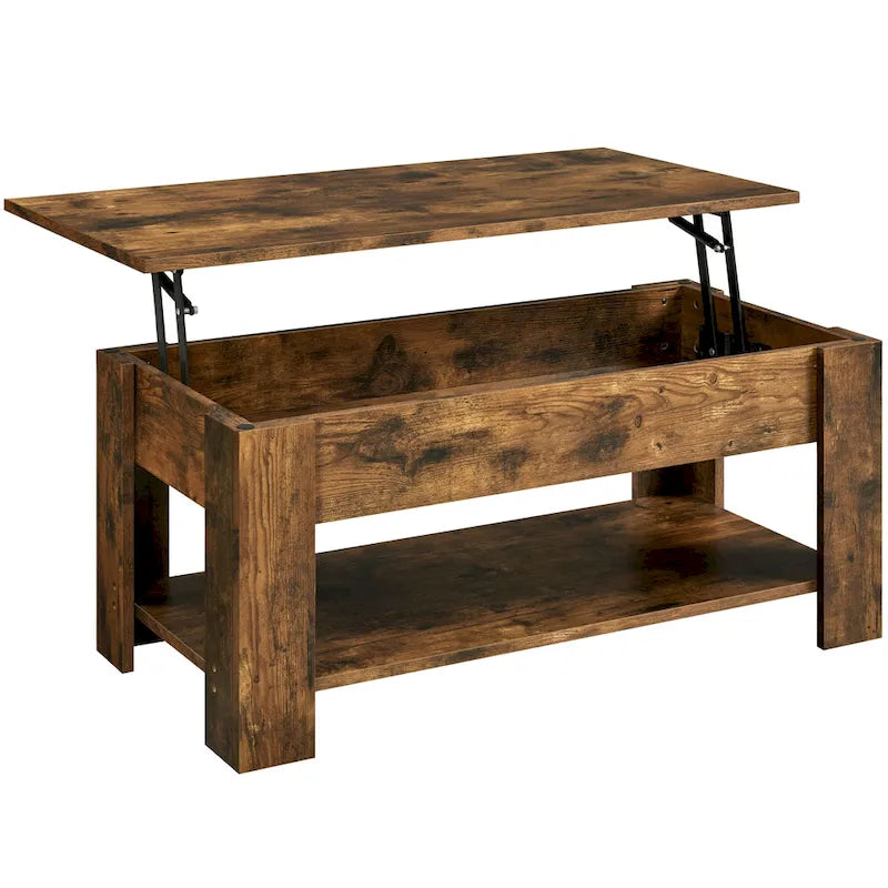 Table Basse Relevable Yaheetech 47,5", Compartiment Caché/Étagère Ouverte