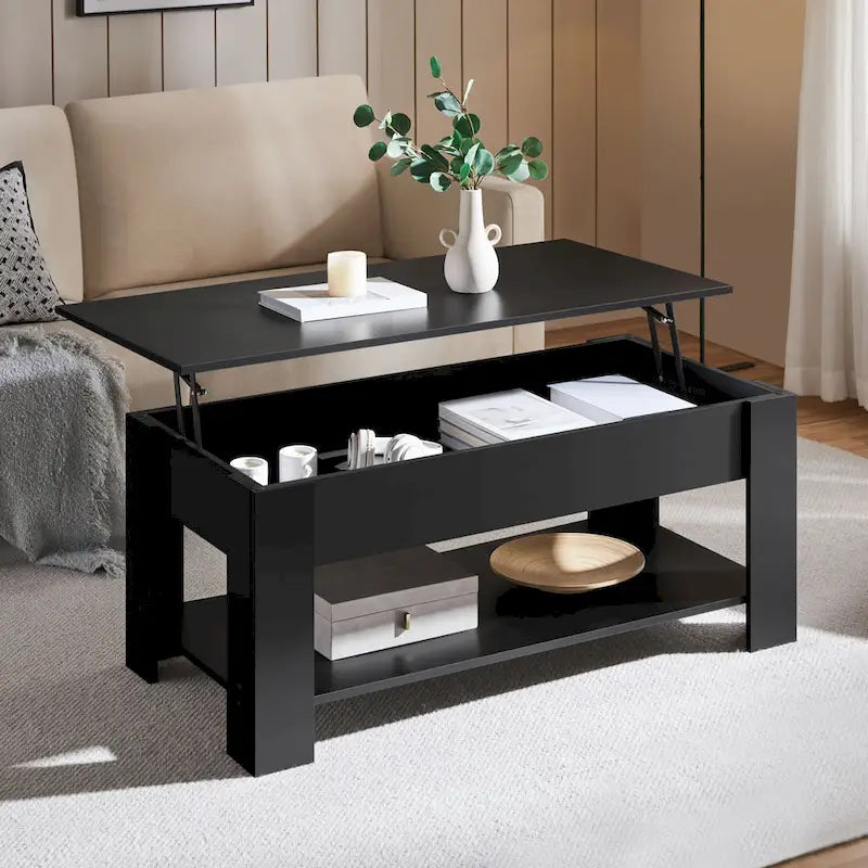 Table Basse Relevable Yaheetech 47,5", Compartiment Caché/Étagère Ouverte