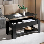 Table Basse Relevable Yaheetech 47,5", Compartiment Caché/Étagère Ouverte