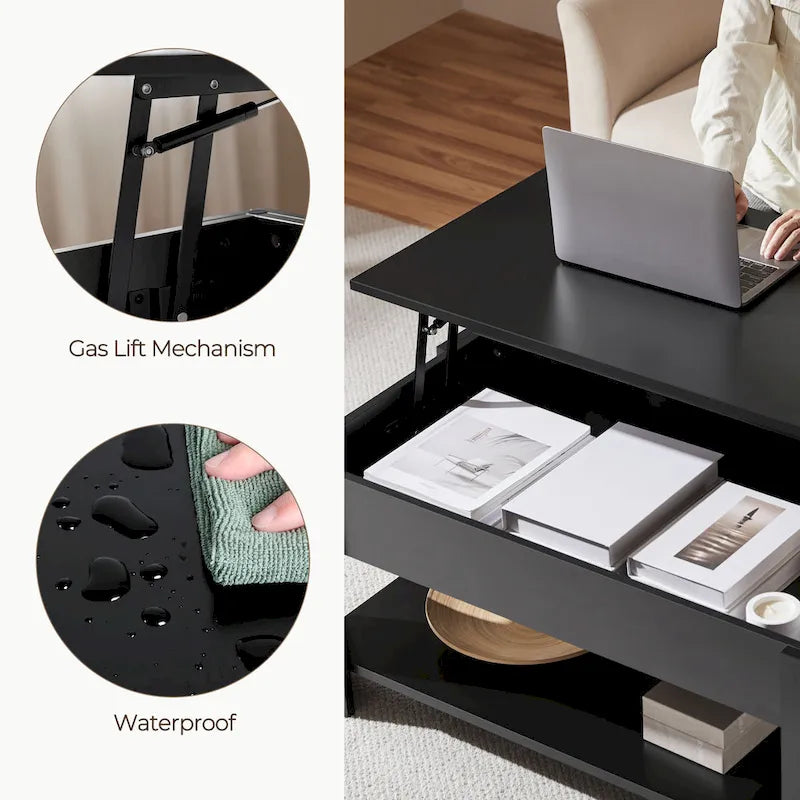 Table Basse Relevable Yaheetech 47,5", Compartiment Caché/Étagère Ouverte