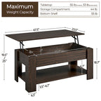 Table Basse Relevable Yaheetech 47,5", Compartiment Caché/Étagère Ouverte
