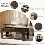 Table Basse Relevable Yaheetech 47,5", Compartiment Caché/Étagère Ouverte