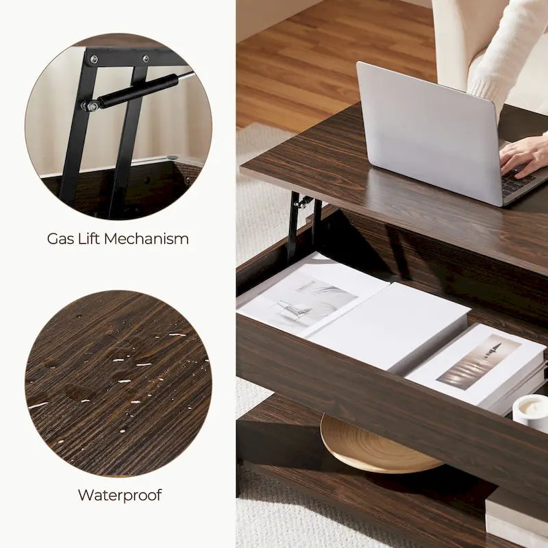 Table Basse Relevable Yaheetech 47,5", Compartiment Caché/Étagère Ouverte