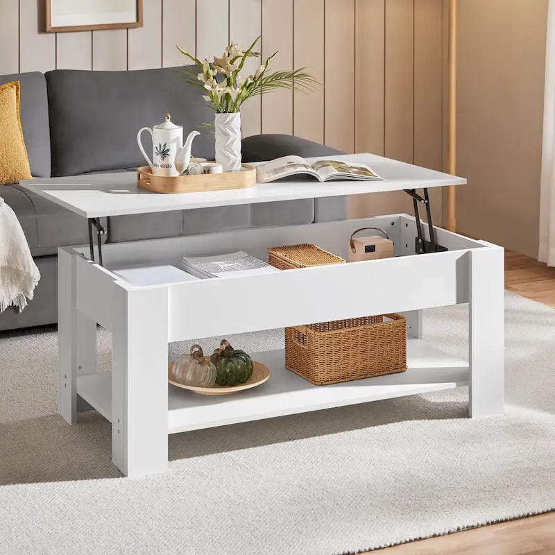 Table Basse Relevable Yaheetech 47,5", Compartiment Caché/Étagère Ouverte