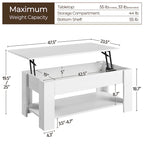 Table Basse Relevable Yaheetech 47,5", Compartiment Caché/Étagère Ouverte