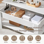 Table Basse Relevable Yaheetech 47,5", Compartiment Caché/Étagère Ouverte