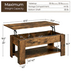 Table Basse Relevable Yaheetech 47,5", Compartiment Caché/Étagère Ouverte