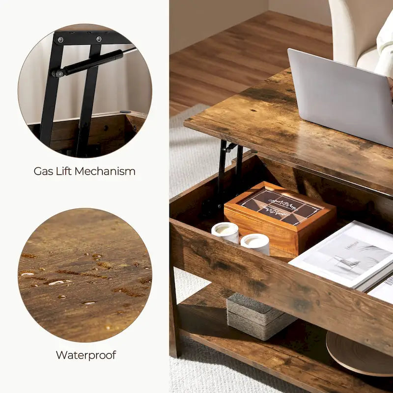 Table Basse Relevable Yaheetech 47,5", Compartiment Caché/Étagère Ouverte