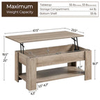 Table Basse Relevable Yaheetech 47,5", Compartiment Caché/Étagère Ouverte