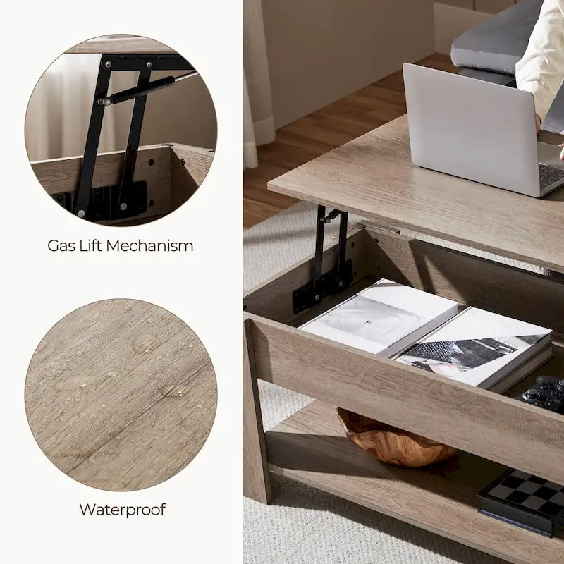 Table Basse Relevable Yaheetech 47,5", Compartiment Caché/Étagère Ouverte