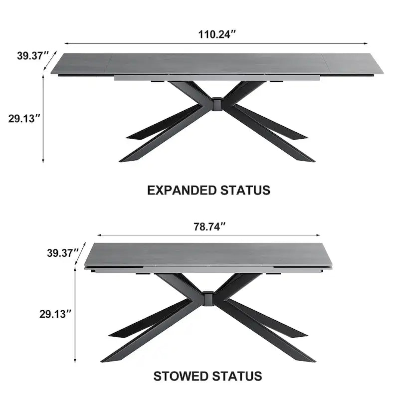 Table à manger rectangulaire extensible en pierre frittée de 280 cm - 200 à 280 cm