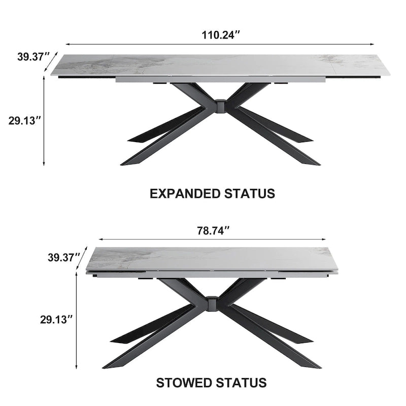 Table à manger rectangulaire extensible en pierre frittée de 280 cm - 200 à 280 cm