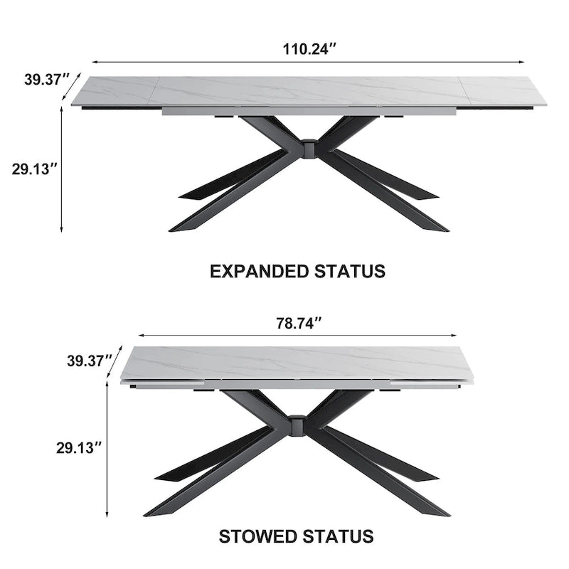 Table à manger rectangulaire extensible en pierre frittée de 280 cm - 200 à 280 cm