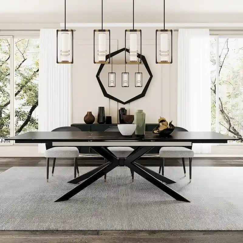 Table à manger rectangulaire extensible en pierre frittée de 280 cm - 200 à 280 cm