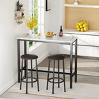 Ensemble de salle à manger 3 pièces pour cuisine et bar, table de bistrot moderne à hauteur de comptoir effet marbre avec 2 tabourets de bar en cuir PU