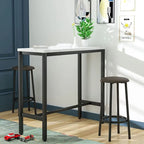 Ensemble de salle à manger 3 pièces pour cuisine et bar, table de bistrot moderne à hauteur de comptoir effet marbre avec 2 tabourets de bar en cuir PU