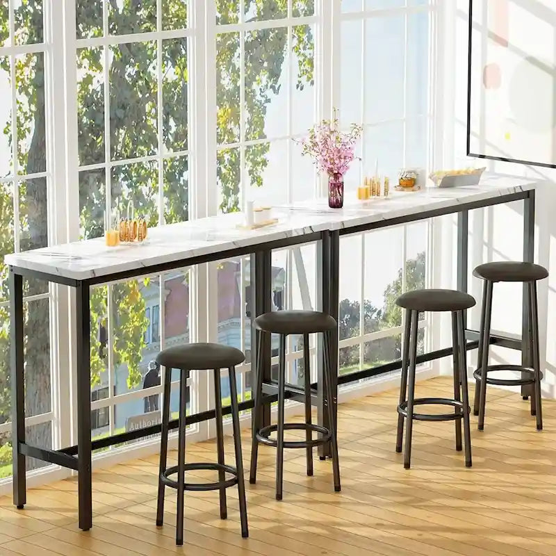 Ensemble de salle à manger 3 pièces pour cuisine et bar, table de bistrot moderne à hauteur de comptoir effet marbre avec 2 tabourets de bar en cuir PU