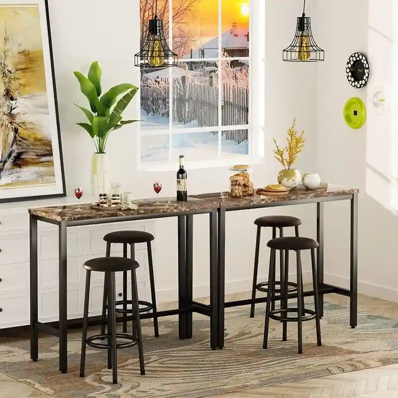 Ensemble de salle à manger 3 pièces pour cuisine et bar, table de bistrot moderne à hauteur de comptoir effet marbre avec 2 tabourets de bar en cuir PU