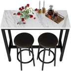 Ensemble de salle à manger 3 pièces pour cuisine et bar, table de bistrot moderne à hauteur de comptoir effet marbre avec 2 tabourets de bar en cuir PU