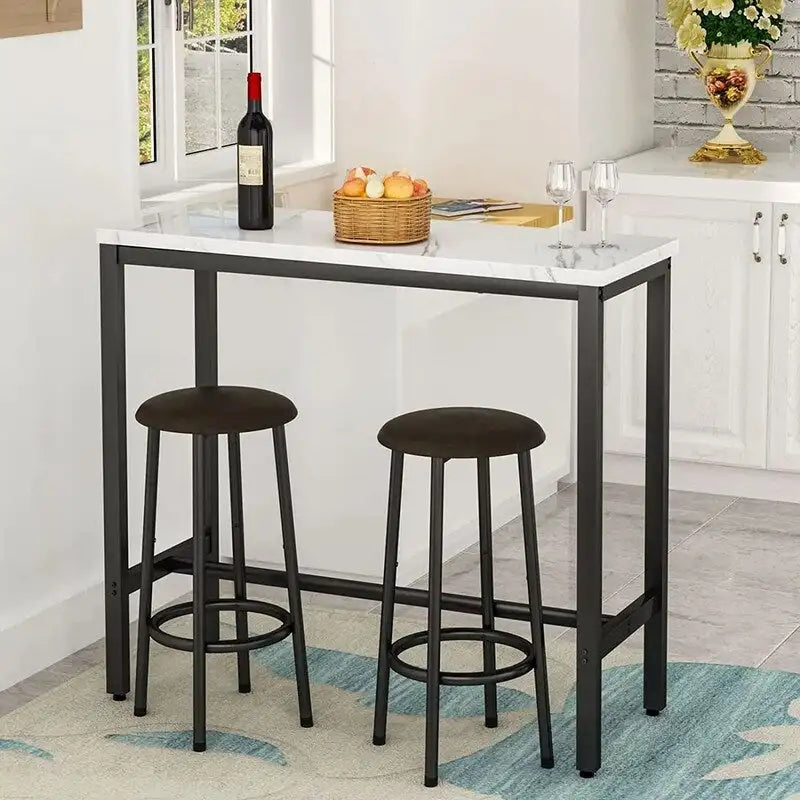 Ensemble de salle à manger 3 pièces pour cuisine et bar, table de bistrot moderne à hauteur de comptoir effet marbre avec 2 tabourets de bar en cuir PU