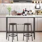 Ensemble de salle à manger 3 pièces pour cuisine et bar, table de bistrot moderne à hauteur de comptoir effet marbre avec 2 tabourets de bar en cuir PU