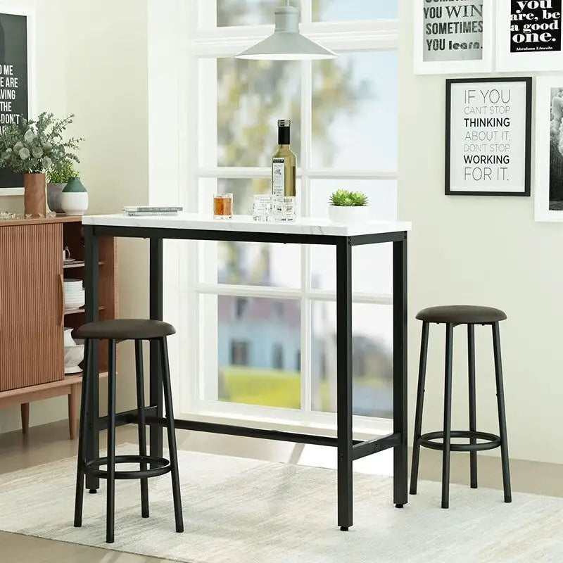 Ensemble de salle à manger 3 pièces pour cuisine et bar, table de bistrot moderne à hauteur de comptoir effet marbre avec 2 tabourets de bar en cuir PU