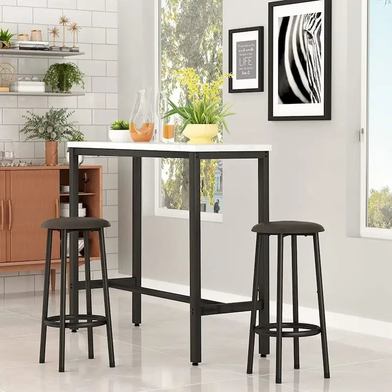 Ensemble de salle à manger 3 pièces pour cuisine et bar, table de bistrot moderne à hauteur de comptoir effet marbre avec 2 tabourets de bar en cuir PU