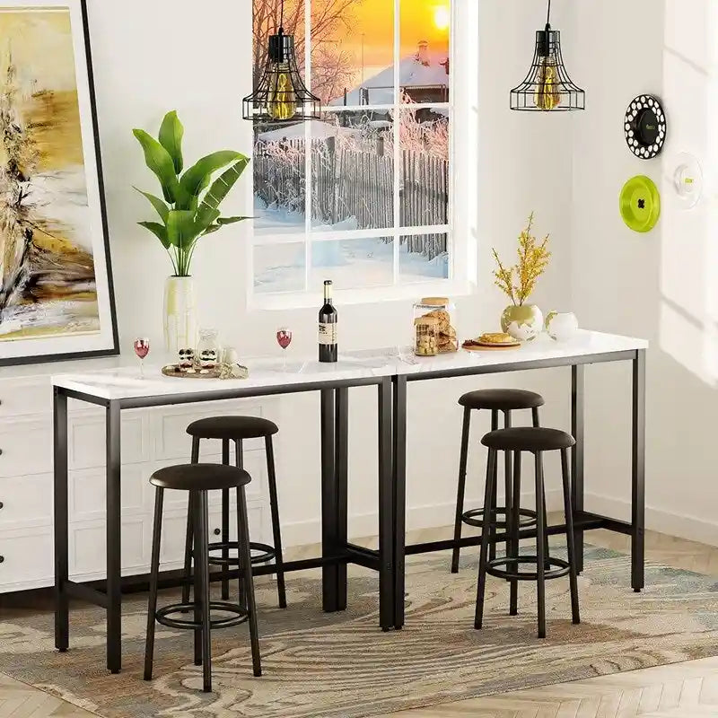 Ensemble de salle à manger 3 pièces pour cuisine et bar, table de bistrot moderne à hauteur de comptoir effet marbre avec 2 tabourets de bar en cuir PU