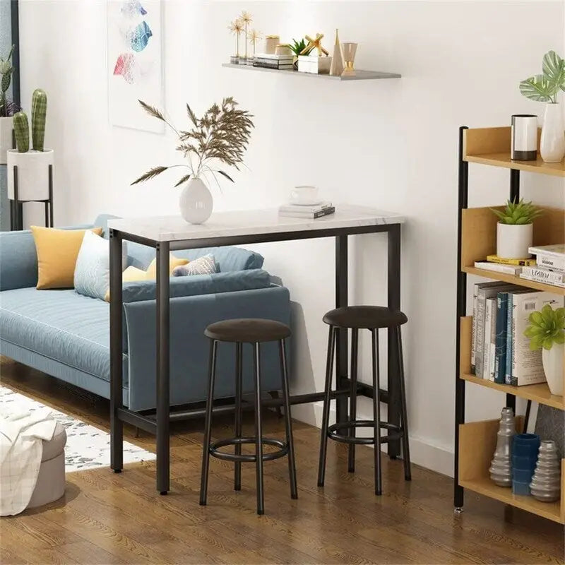 Ensemble de salle à manger 3 pièces pour cuisine et bar, table de bistrot moderne à hauteur de comptoir effet marbre avec 2 tabourets de bar en cuir PU