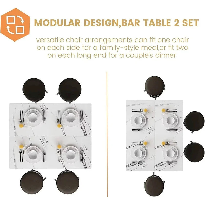 Ensemble de salle à manger 3 pièces pour cuisine et bar, table de bistrot moderne à hauteur de comptoir effet marbre avec 2 tabourets de bar en cuir PU