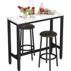 Ensemble de salle à manger 3 pièces pour cuisine et bar, table de bistrot moderne à hauteur de comptoir effet marbre avec 2 tabourets de bar en cuir PU