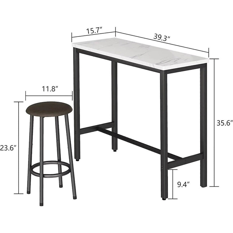 Ensemble de salle à manger 3 pièces pour cuisine et bar, table de bistrot moderne à hauteur de comptoir effet marbre avec 2 tabourets de bar en cuir PU