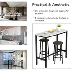 Ensemble de salle à manger 3 pièces pour cuisine et bar, table de bistrot moderne à hauteur de comptoir effet marbre avec 2 tabourets de bar en cuir PU