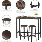 Ensemble de salle à manger 3 pièces pour cuisine et bar, table de bistrot moderne à hauteur de comptoir effet marbre avec 2 tabourets de bar en cuir PU